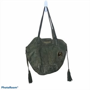 Michael Kors green suede tassel Ashbury large tote bag purse